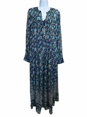 Free People Boho Navy Floral Long Sleeve Maxi Dress